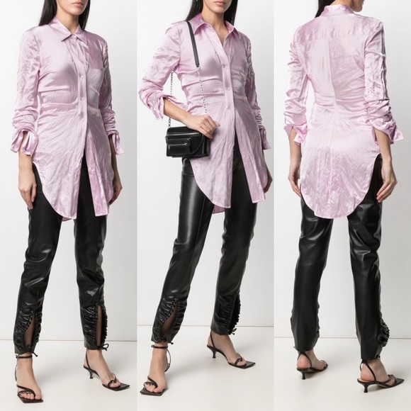 Alexander Wang Ruched Crinkled-Satin Shirt in Pink - Picture 4 of 14